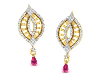 Gold Diamond Women Earring 3D print Model 3D print model 22