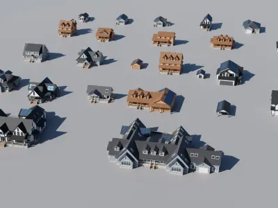 20 House pack Exterior only Low-poly 3D model