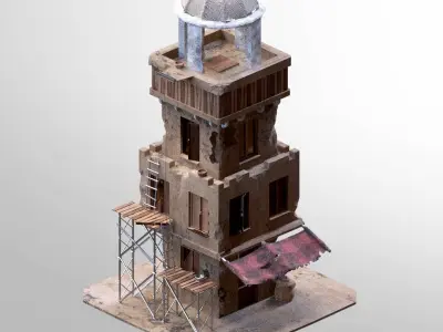 Middle East Style Old Adobe Building Design 3D Low-poly 3D model