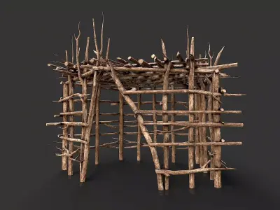 Primitive Wood Stick Jungle Shelter 11 Low-poly 3D model