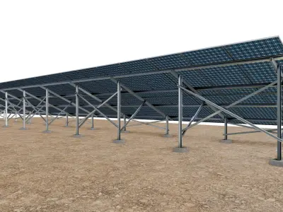 Lowpoly Ground Mounted Solar Panels-23 Rows of PV Modules Low-poly 3D model