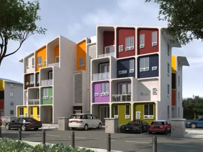 Modern Cubic Apartment Building - High-Detail Urban Architecture 3D model