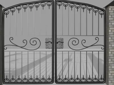 Iron  fence with bricks column 3D model