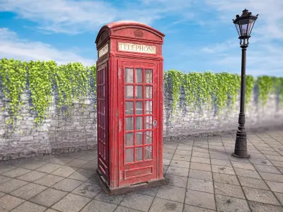 Telephone Booth Lowpoly PBR with Animated Door Low-poly 3D model