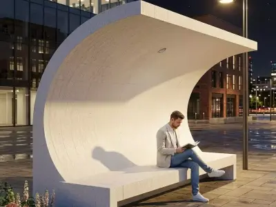 Futuristic Concrete Bus Stop  Seating Canopy Low-poly 3D model