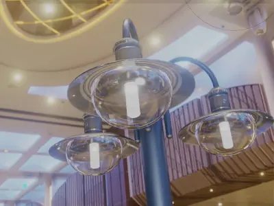 Street Light -7- Blue Version -3 Lamps-  Low-poly 3D model