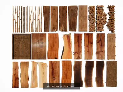 Combination of log stakes and wooden boards 3D Model Pack
