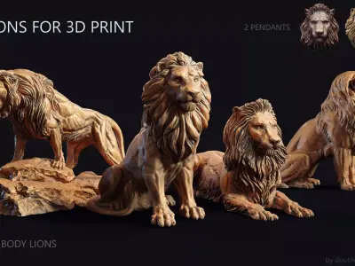 6 lions for 3d print 3D Model Pack