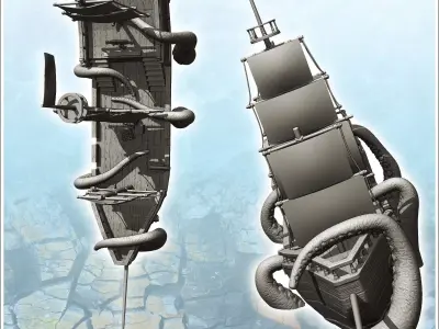 Large shipwrecked medieval sailboat with tentacles 1 - Pirate Ju 3D print model