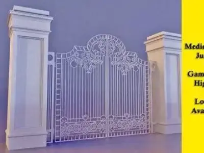 Medieval gate - game assets Low-poly 3D model