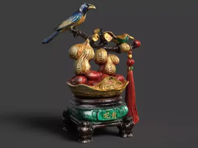 Chinese Golden Peanut Pot  figure Low-poly 3D model