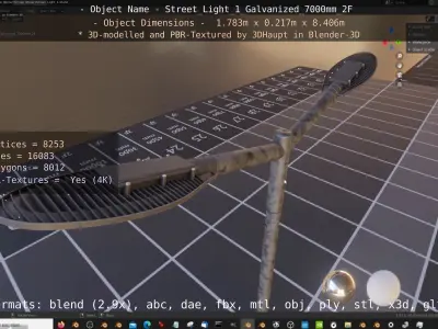 Street Light 1 Galvanized 7000mm 2F Low-poly 3D model
