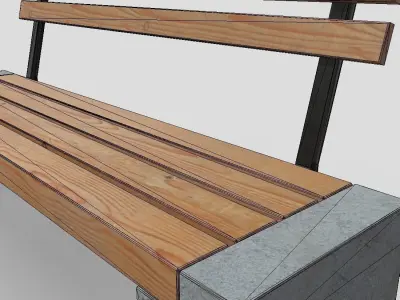 Bench 3 made of wood and concrete Low-poly 3D model