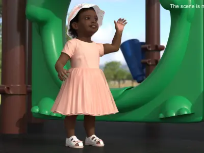  Little African Girl Light Skin in Summer Rigged 