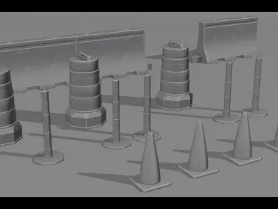 Low Poly Traffic Environment Kit  Road-Props-Signs-Barriers Low-poly 3D model