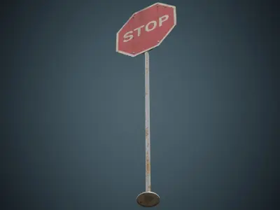 Stop Sign 1B Low-poly 3D model