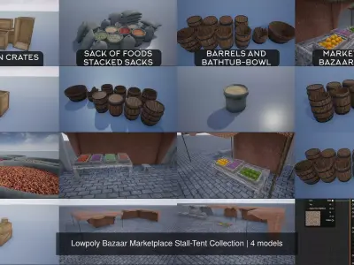 Lowpoly Bazaar Marketplace Stall-Tent Collection 3D Model Pack
