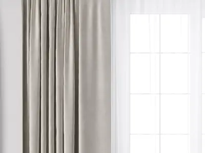yellow Curtains with metal curtain rod 07 Low-poly 3D model