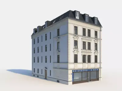 Residential City Building - Corner - 09 - Shopfront and Stucco 3D model