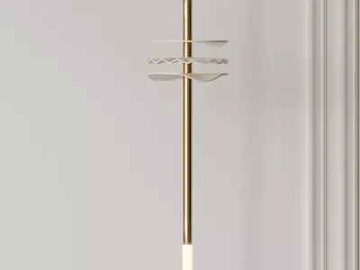Needle Pendant Light in Porcelain and Brass 3D model