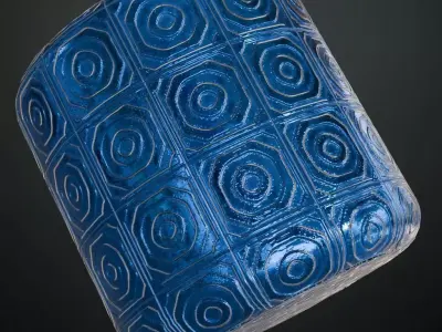 Modern Glossy Blue Embossed Concentric Square Tiles PBR Seamless Texture