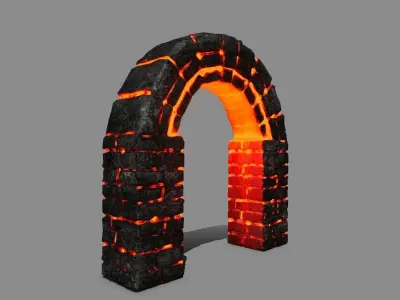 Stone Set arch made of fire Low-poly 3D model