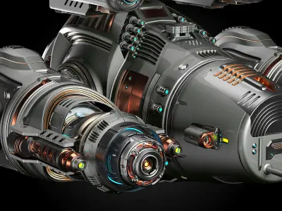 Sci Fi Military Battleship Rigged 3D model