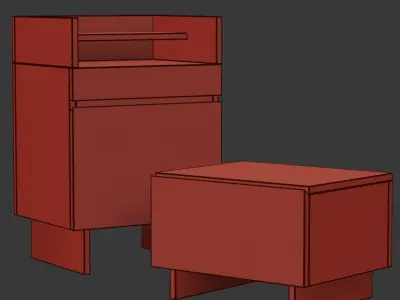 Wooden console and bedside table   Low-poly 3D model