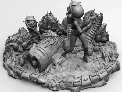 Beautiful Space Alien Girl on Wild Planet Sci-Fi Miniature 3D print model