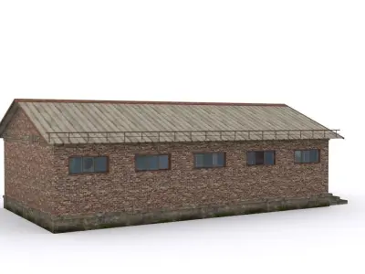 Hangar brick building Low-poly 3D model