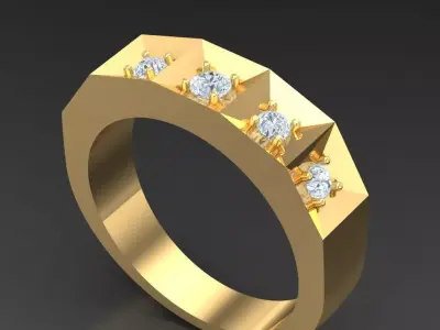 Light Gold Diamond Men Ring 2MR085 3D model