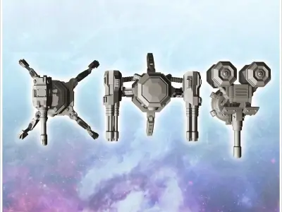 Set of three futuristic turrets with energy cannons 1 - Future S 3D print model