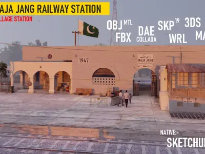 Railway Station Low-poly 3D model