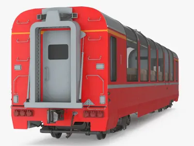  Panoramic First-Class Passenger Railcar Red with Interior 