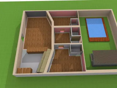 Floor house with two bedrooms and living room 3D print model