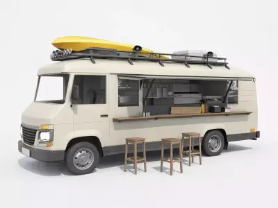 Food Truck low poly Mobile Street Food Kitchen Vehicle Low-poly 3D model