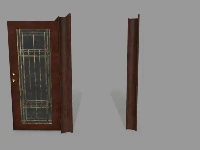 door 2 wooden with glass Low-poly 3D model