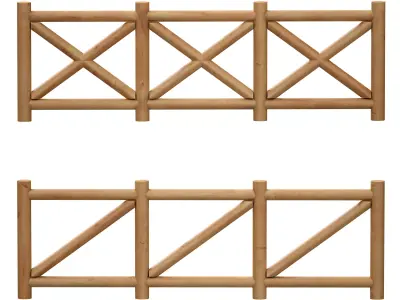 Wooden log fence fencing 3D model