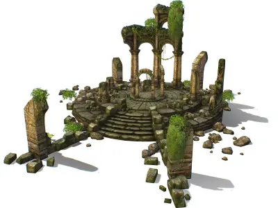 Constructor Ancient Jungle Portal Ruins Rocks Low-poly 3D model
