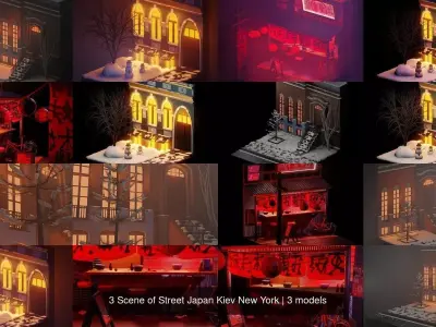 3 Scene of Street Japan Kiev New York 3D Model Pack