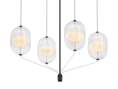 Indre three glass pendant lights hanging from metal frame 3D model