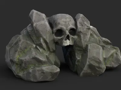 Rock Skull 1001 - Grey Jagged Stone Low-poly 3D model