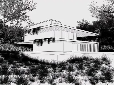 Modern Brutalist Courtyard Villa with Green Terraces 3D model