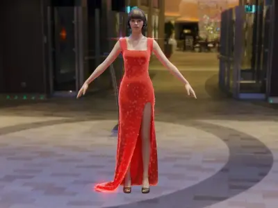 Shinning crystal velvet-fishtail-high split party dress Low-poly 3D model