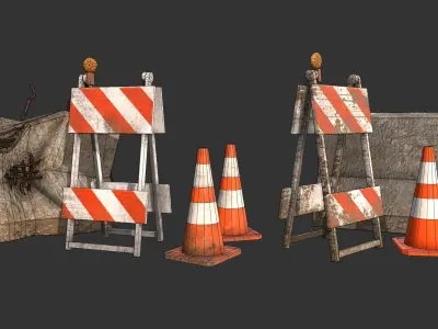Barricade Cones Concrete Divider Pack Low-poly 3D model