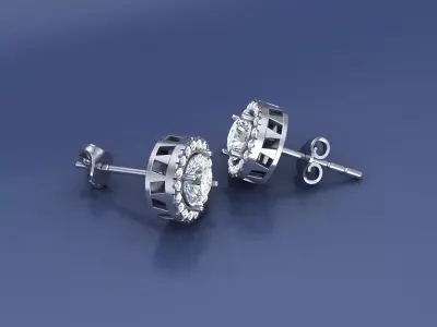 Classic 1-Carat Diamond Studs Earrings with Diamond Pave Setting 3D print model purchase