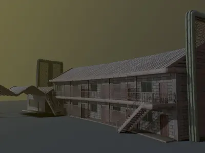 Motel wooden house with roof Low-poly 3D model