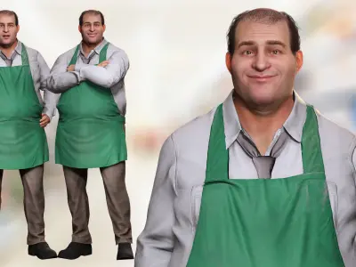3D High-Quality 3D Worker with Apron Rigged Game-Ready Low-poly 3D model