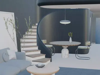 Modern Scandinavian Interior Luxury Loft Living Room 3D Model 3D model