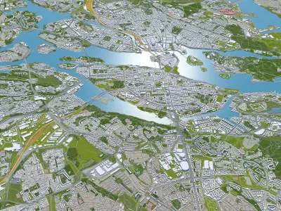 Stockholm City in Sweden Low-poly 3D model